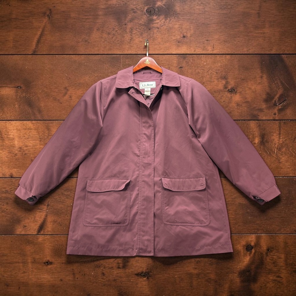 Vintage LL Bean Womens M Field Coat Zip Out Wool Plaid Liner Plum Purple